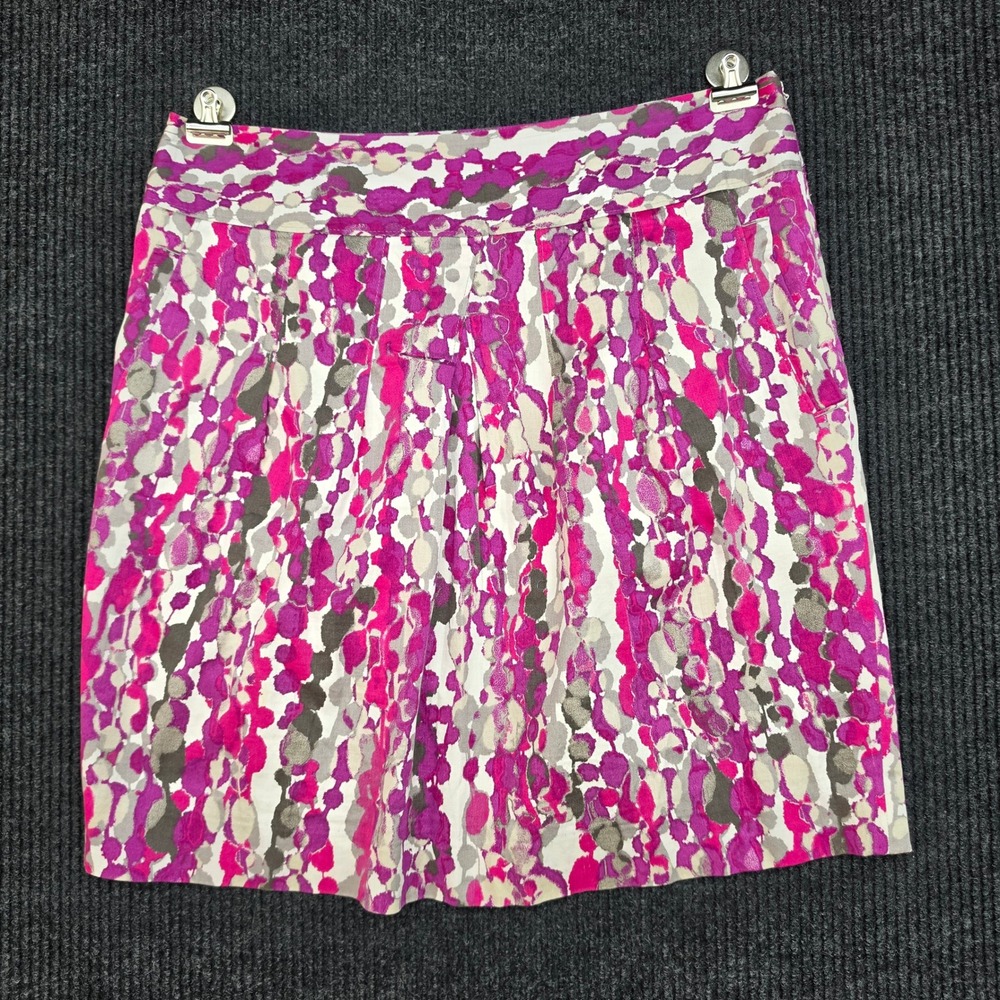 Ann Taylor Pink Purple Abstract Spotted Print Cotton Blend Mini Skirt Size 10